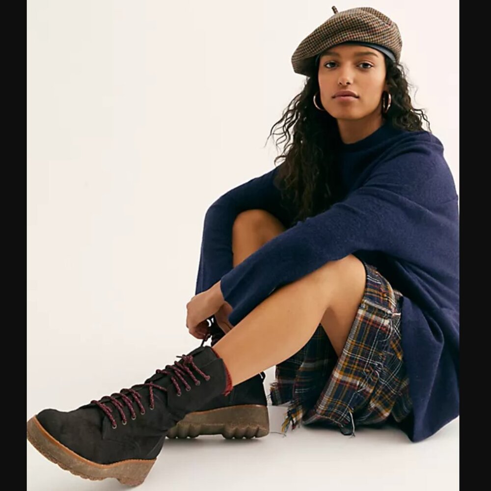 Free People Taos Boots Burgundy Cow Hide Hair Wedge Platform 39 Shoes Combat Zip